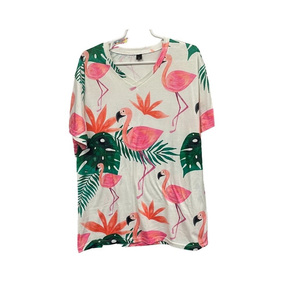 SHEIN‎ Flamingo Print V-Neck T-Shirt 3XL Super Soft